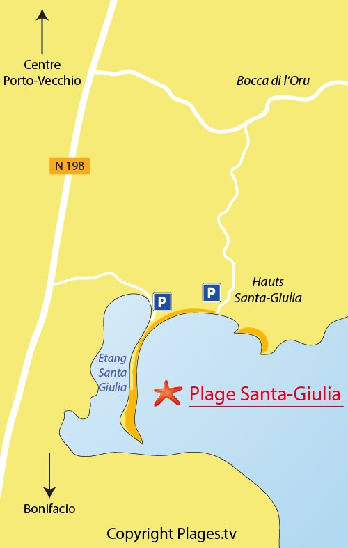 Carte de la plage de Santa Giulia à Porto Vecchio