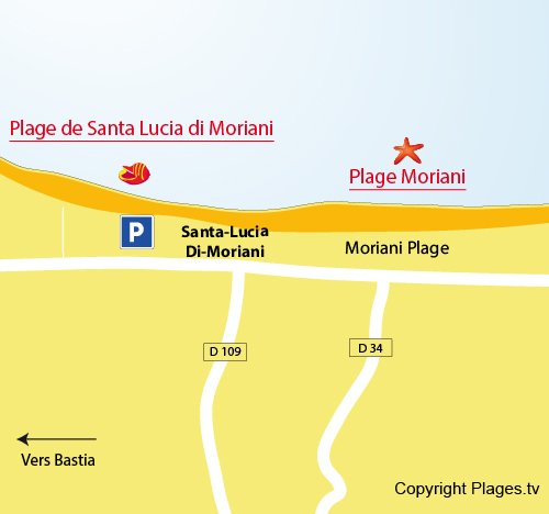 Mappa della spiaggia di Santa Lucia di Moriani - Corsica