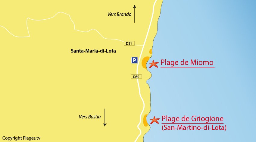 Plan des plages de Santa-Maria-di-Lota dans le Cap Corse