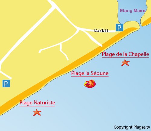 Carte de la plage la Séoune à Sérignan