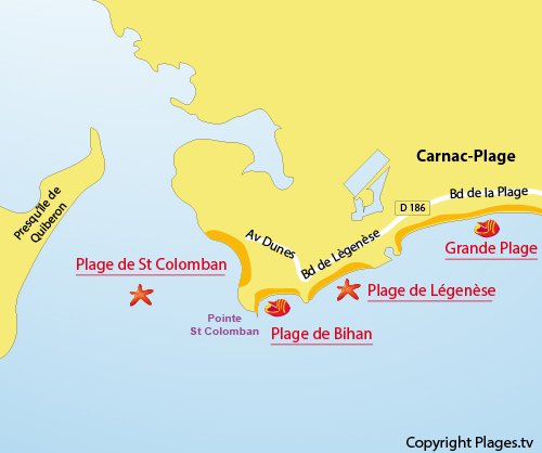 Map of Saint Colomban Beach in Carnac