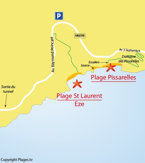 Mappa della spiaggia di St Laurent d'Eze