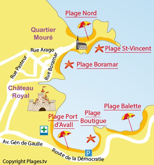 Map of Saint-Vincent Beach in Collioure