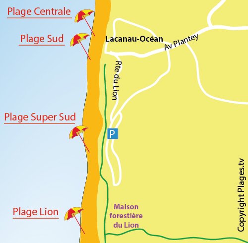 Mappa della Spiaggia Super Sud a Lacanau