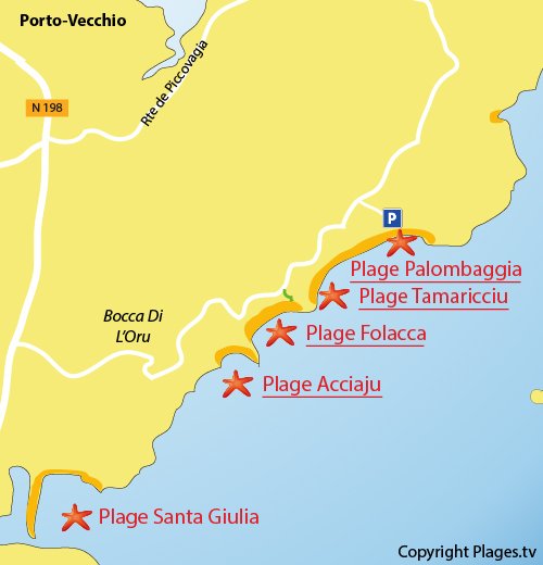 Map of the Tamaricciu beach in Porto-Vecchio - Corsica