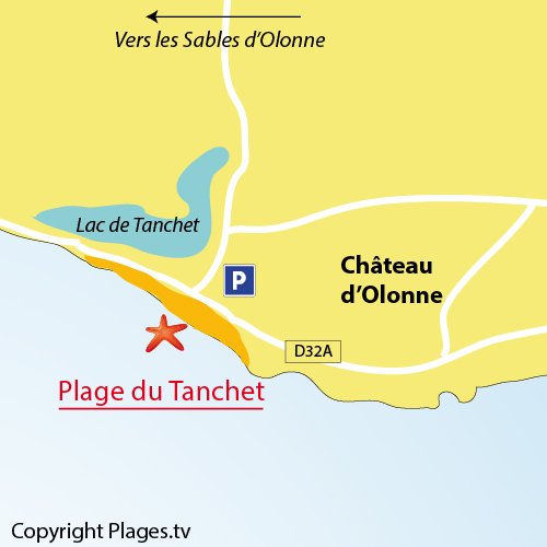 Plan de la plage de Tanchet à Château d'Olonne