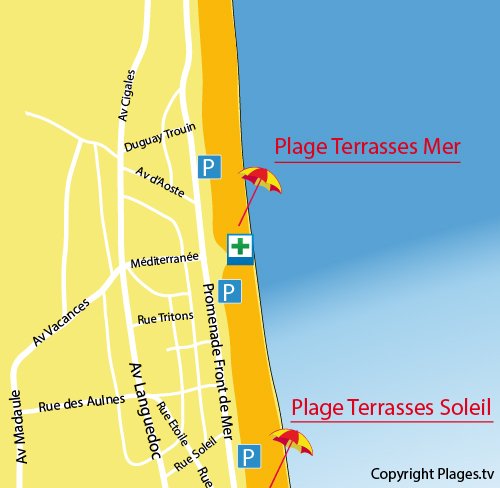 Carte de la plage des Terrasses de la Mer à Narbonne