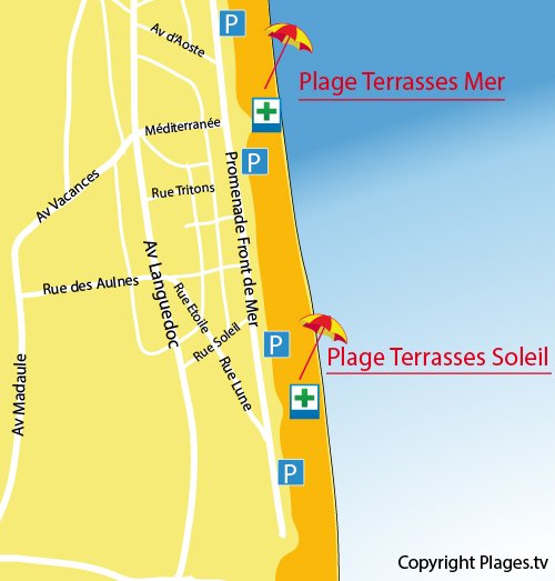 Carte de la plage des Terrasses du Soleil à Narbonne-Plage