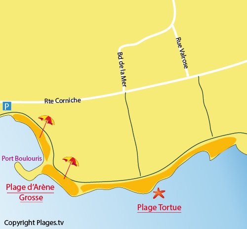 Map of Tortue Beach in St Raphael