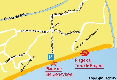 Plan de la plage Trou de Ragout à Vias Plage