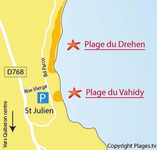 Map of Vahidy Beach in Quiberon