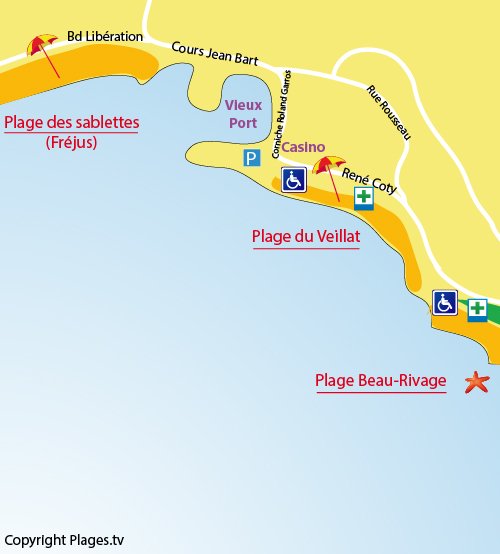 Carte de la plage du Veillat à St Raphaël