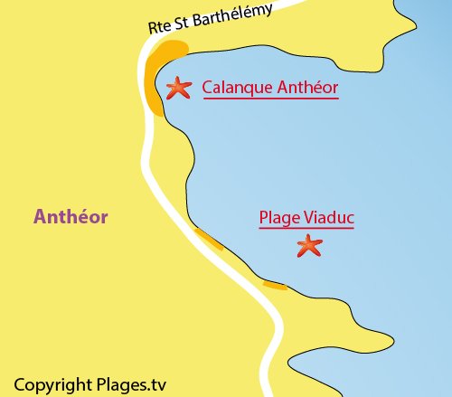 Carte de la plage du Viaduc à Anthéor Agay