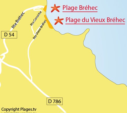 Carte de la plage du Vieux Bréhec à Plouha