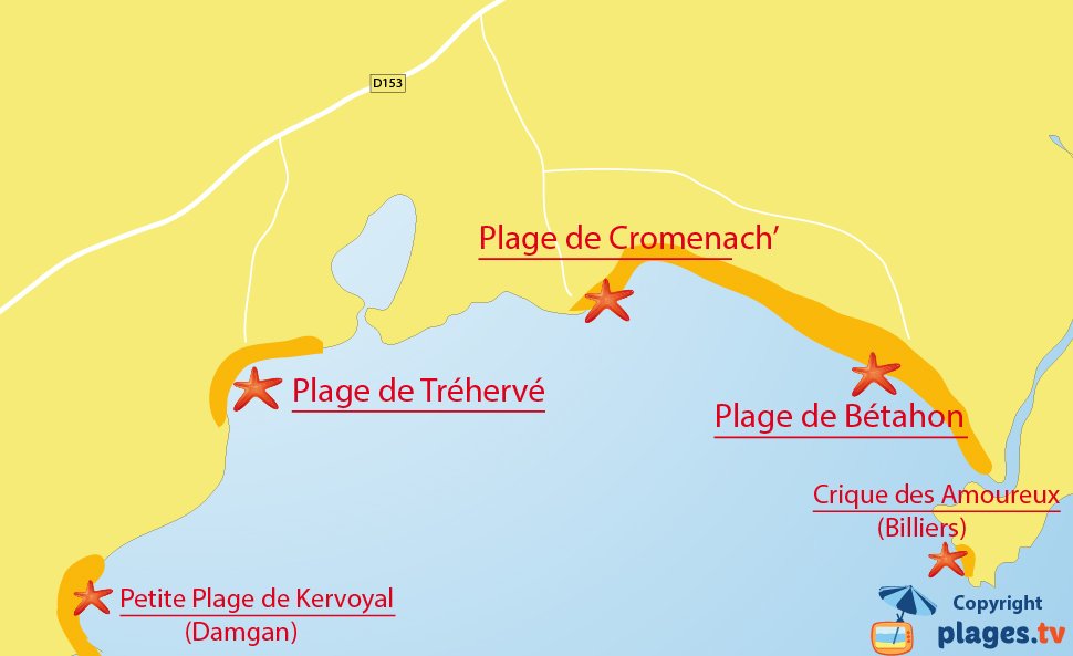 Plan des plages d'Ambon en Bretagne