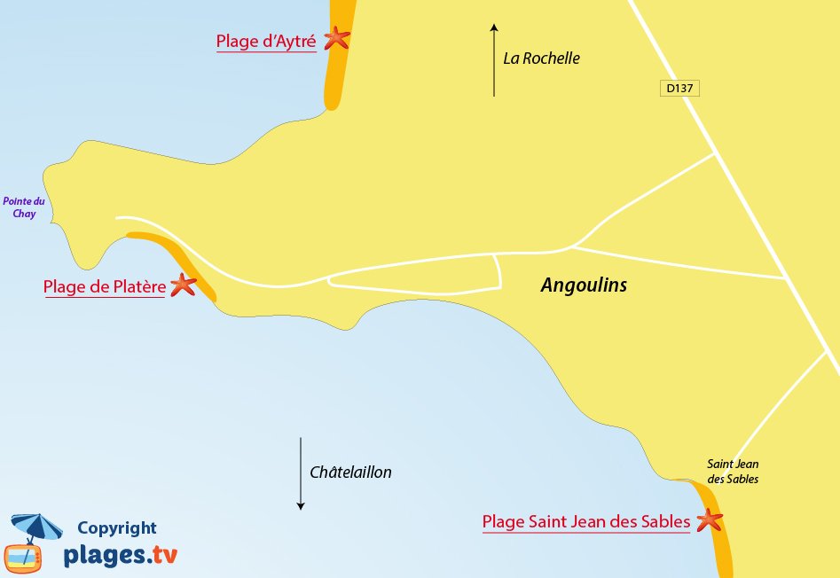 Plan des plages d'Angoulins sur Mer