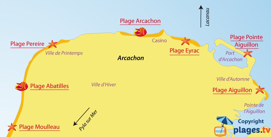 Carte des plages d'Arcachon