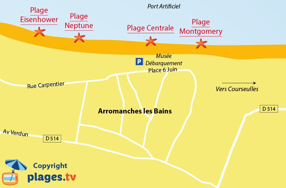 Plan des plages d'Arromanches les Bains