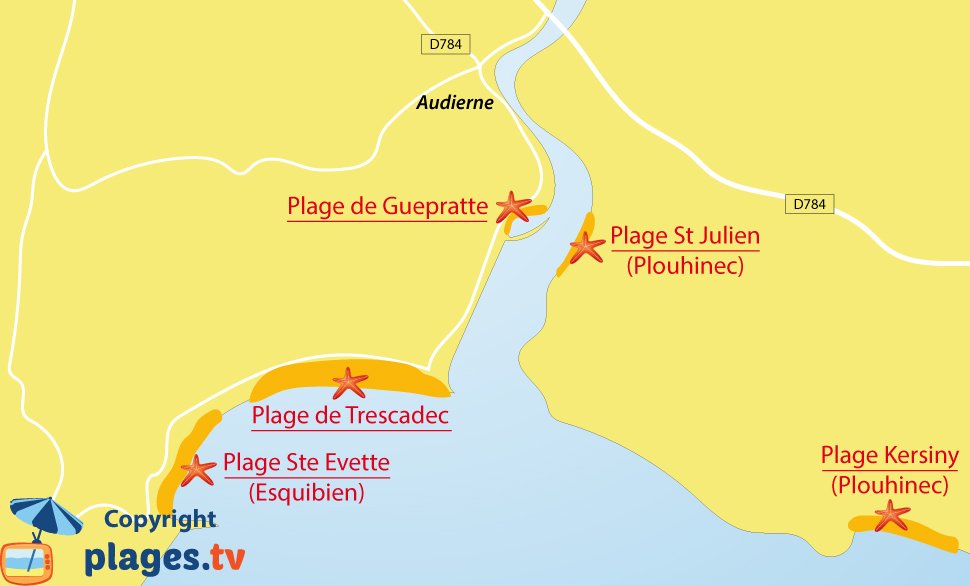 Plan des plages d'Audierne en Bretagne