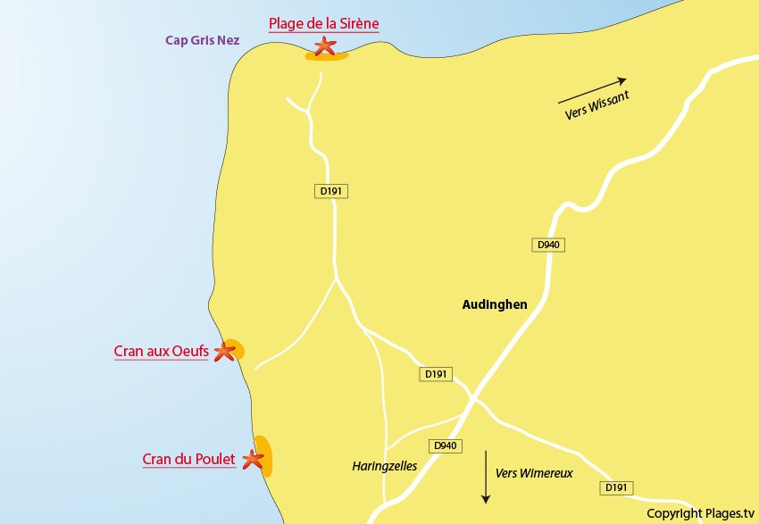 Plan des plages à Audinghen