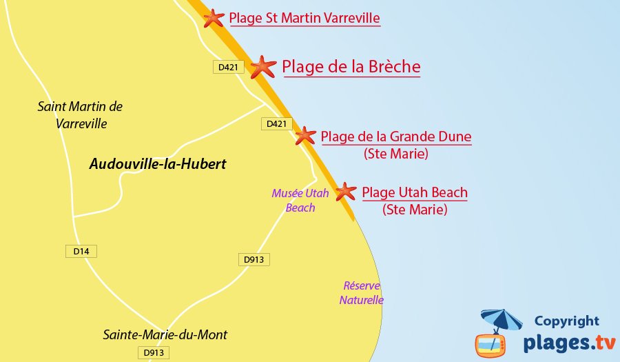 Plan des plages à Audouville la Hubert