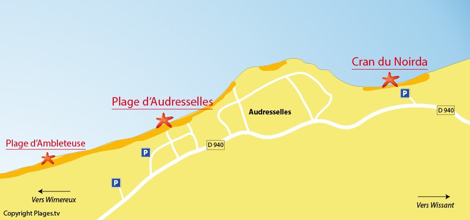 Plan des plages à Audresselles dans le Nord de la France