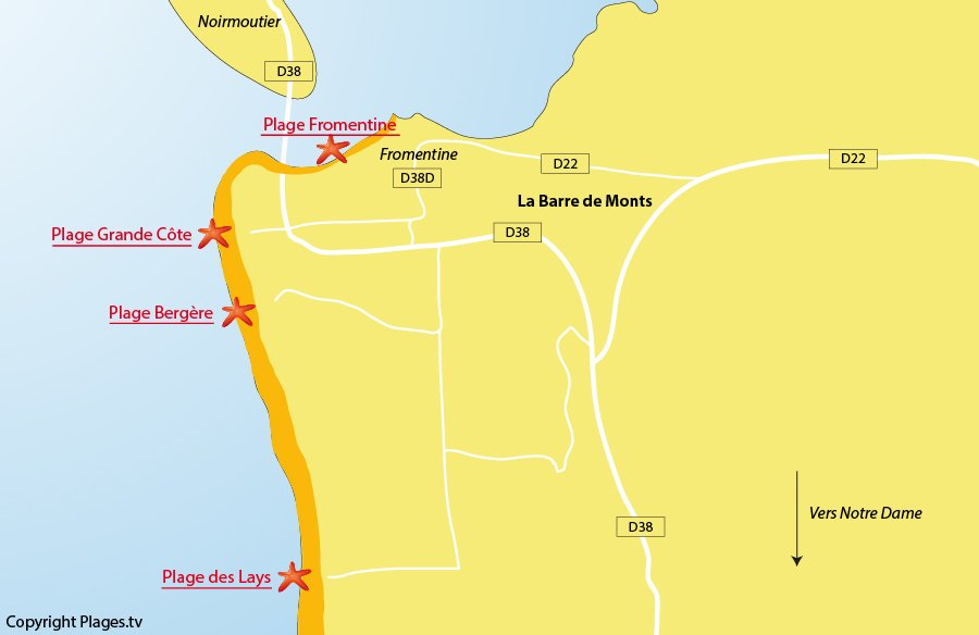 Plan des plages de la Barre de Monts en Vendée