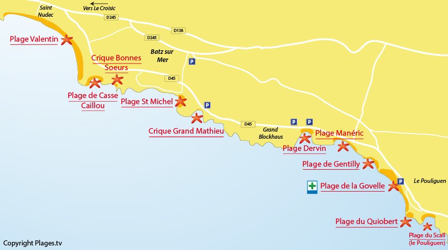 Plan des plages à Batz sur Mer (44)