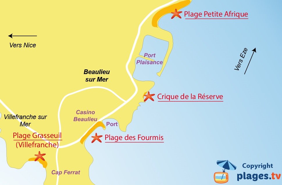 Plan des plages de Beaulieu sur Mer - 06