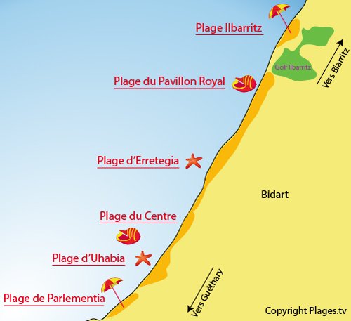 Plan des plages à Bidart