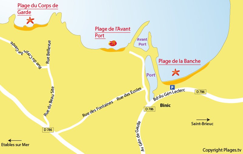 Carte des plages de Binic en Bretagne