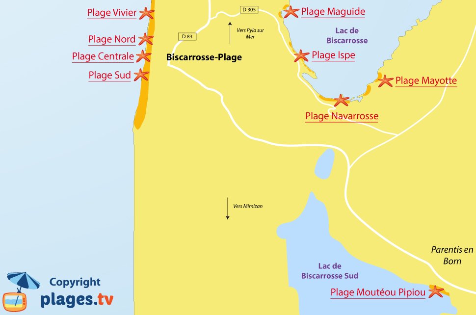 Plan des plages de Biscarrosse - Landes