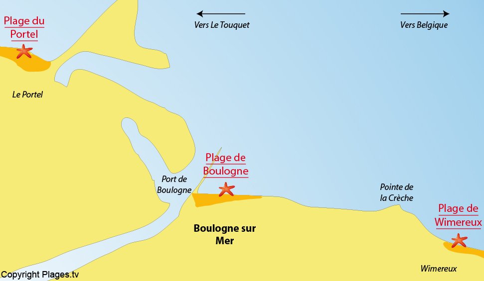 Plan des plages de Boulogne sur Mer