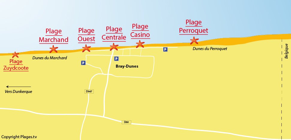 Plan des plages de Bray-Dunes dans le nord