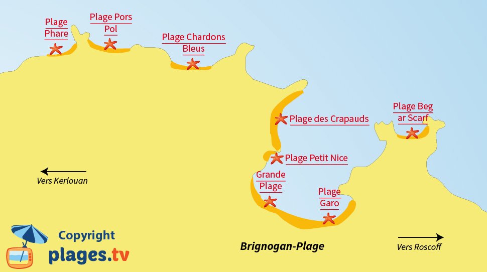 Plan des plages de Brignogan en Bretagne