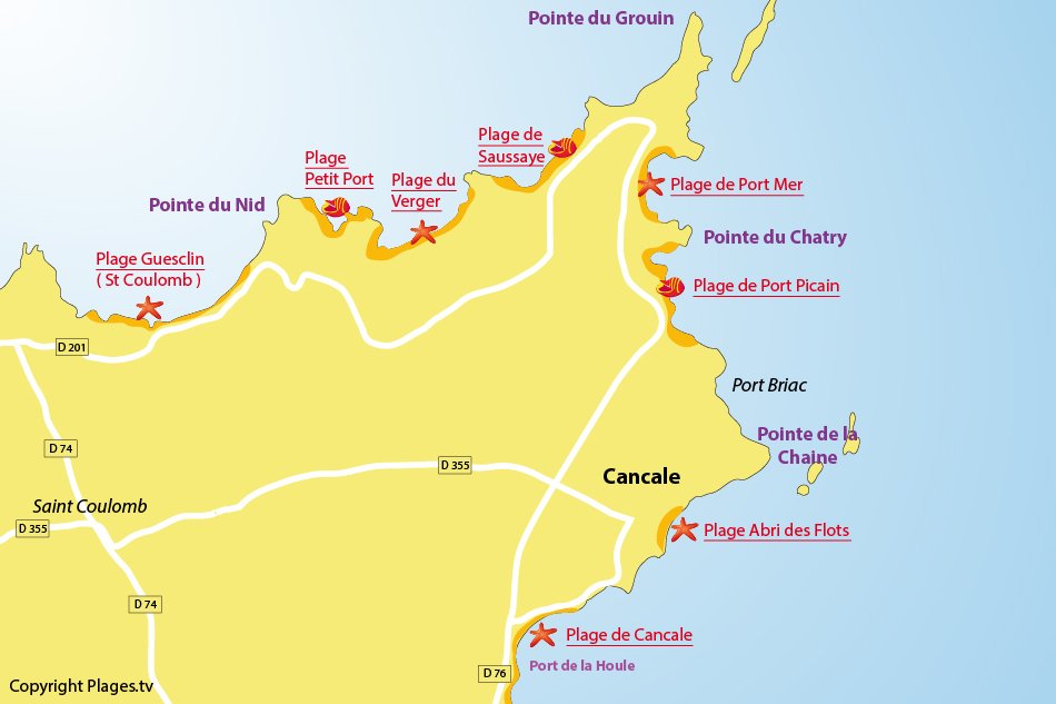 Plan des plages de Cancale en Bretagne