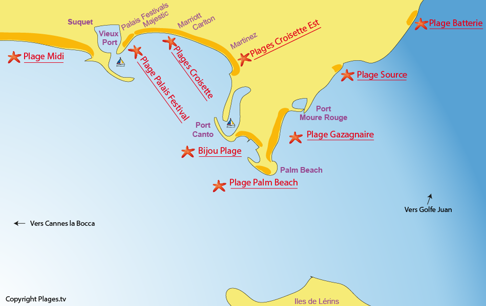 Plan des plages de Cannes