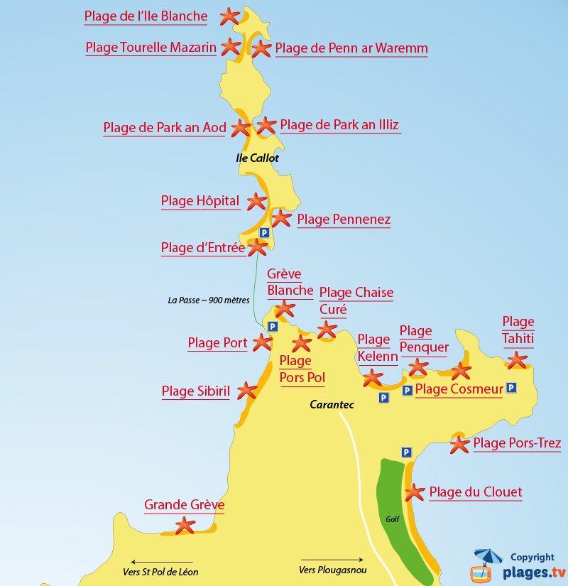 Plan des plages de Carantec en Bretagne