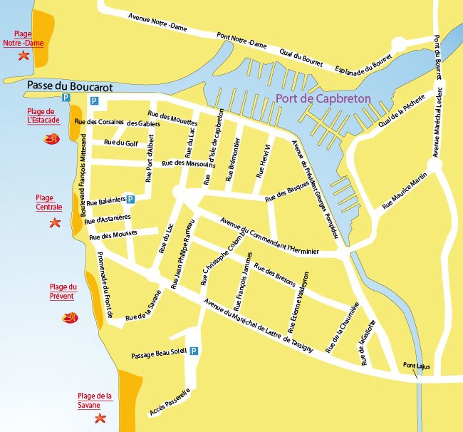 Plan des plages du centre-ville de Capbreton