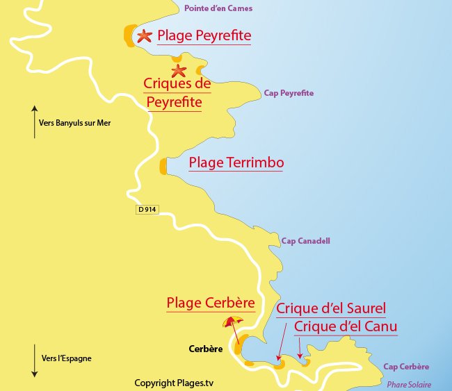 Carte des plages de Cerbère 66