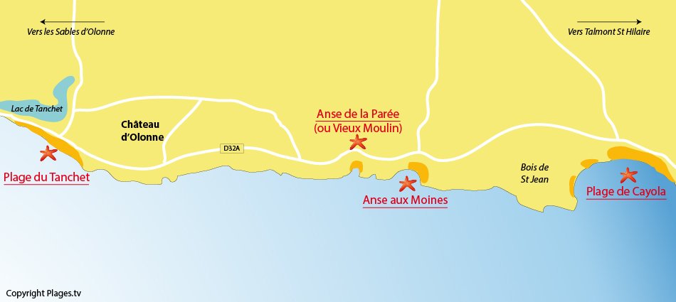 Plan des plages à Chateau d'Olonne en Vendée