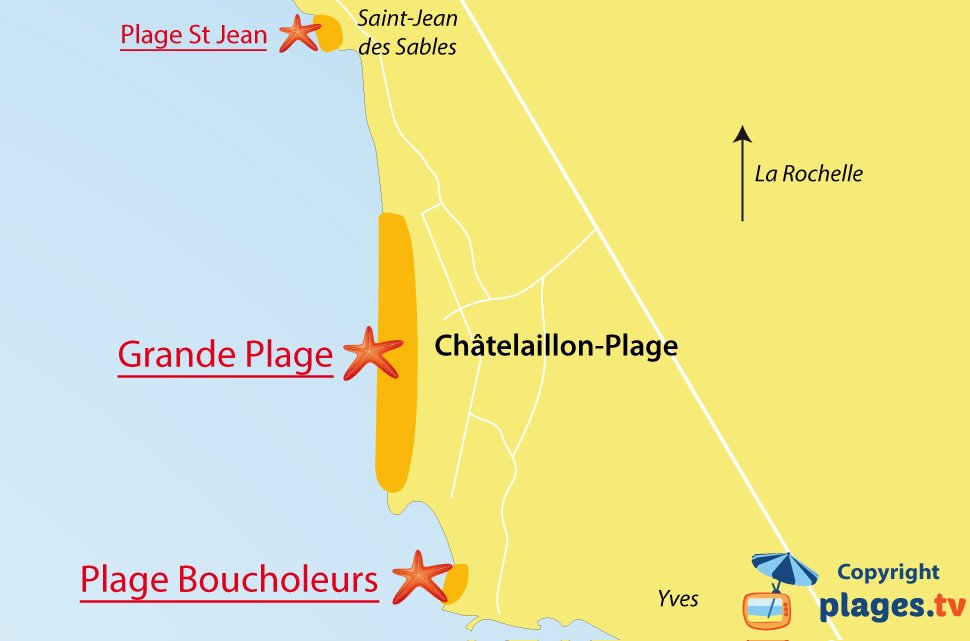 Plan des plages de Chatelaillon en Charente Maritime