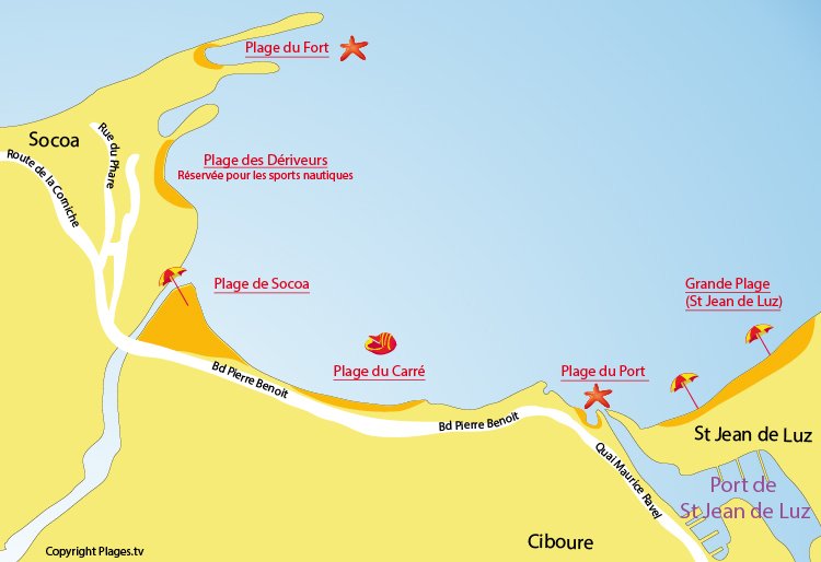 Plan des plages de Socoa et de Ciboure dans le Pays Basque