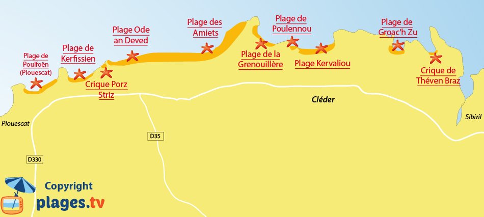 Plan des plages de Cléder - Bretagne