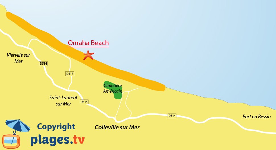 Plan de la plage de Colleville sur Mer en Normandie