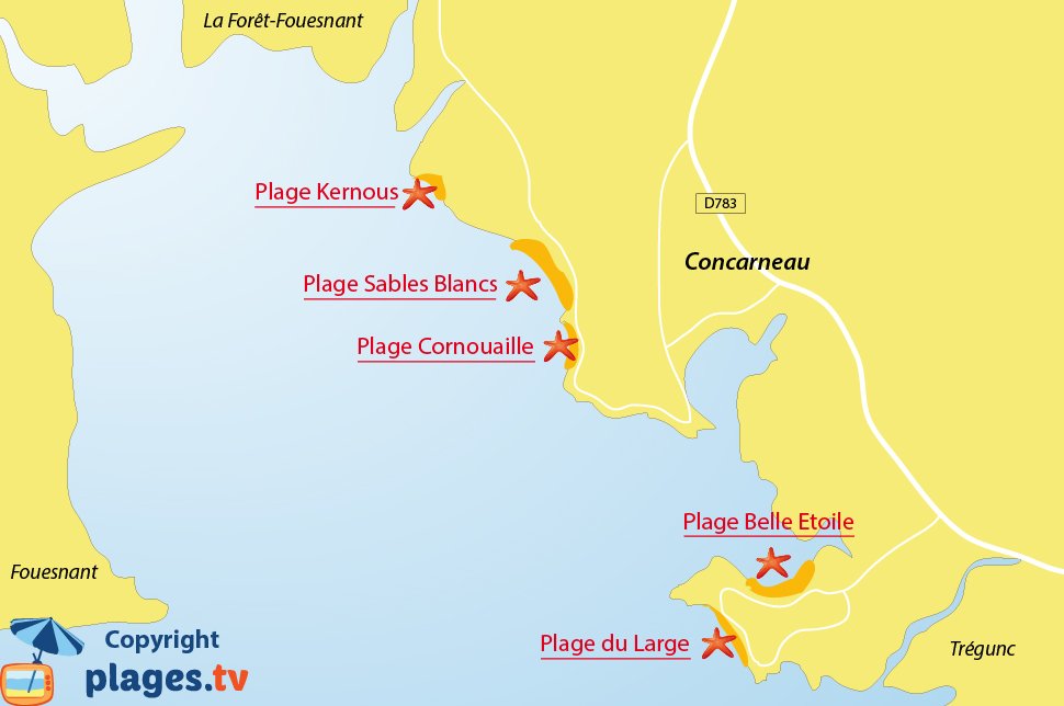 Plan des plages de Concarneau