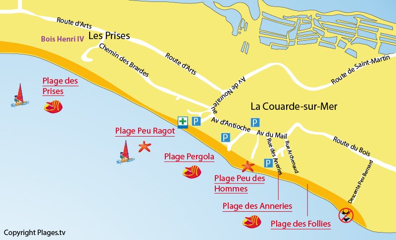 Plan des plages de Couarde sur Mer sur l'Ile de Ré