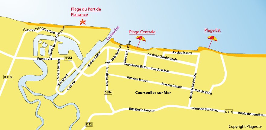 Plan de la plage de Courseulles sur Mer dans le Calvados