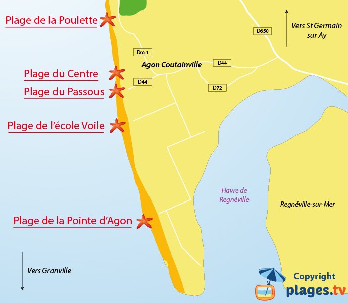 Plan des plages de Coutainville dans la Manche