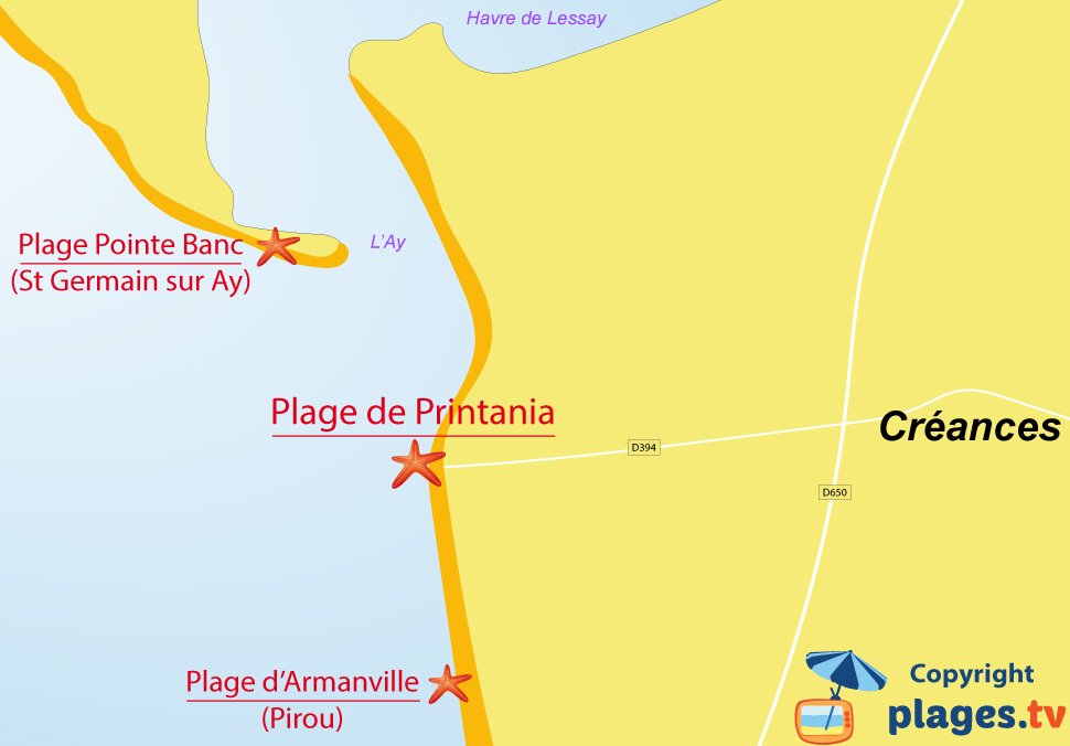 Plan des plages de Créances en Normandie